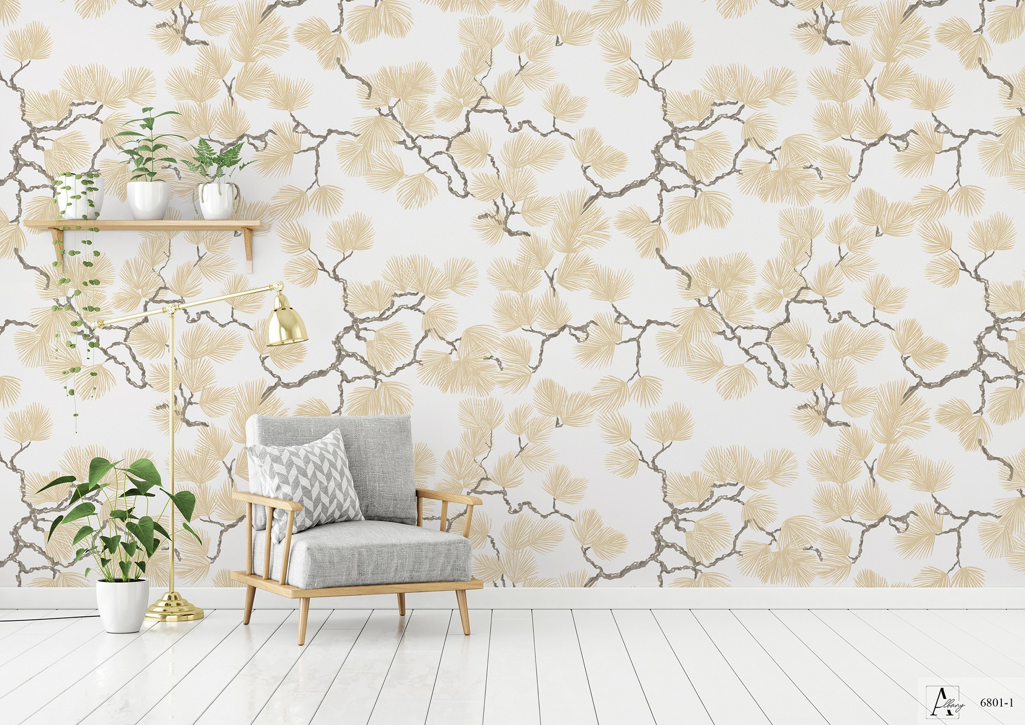 Giấy dán tường họa tiết lá kim Albany 6801-1 